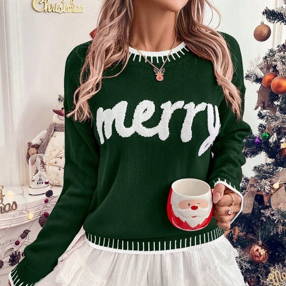 Dark Green Casual Women's  Sweater - Picture 3 of 7